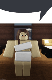 a naked girl in a living room with a speech bubble above her head that says imgflip.com