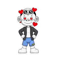 a cartoon character wearing a jacket and shorts with the word zhou on the side