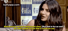 a woman says bollywood is not just a bollywood class but that 's fun as well
