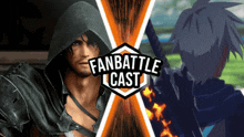 a fan battle cast poster with a man in a hood and a sword
