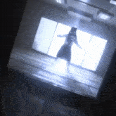 a silhouette of a person standing in front of a window in a room