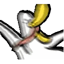 a cartoon of a person eating a banana on a white background