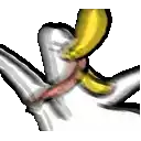 a cartoon of a person eating a banana on a white background