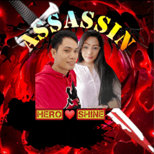 a picture of a man and a woman with the words assassin hero shine
