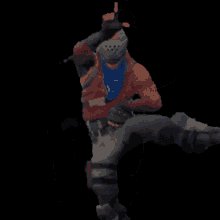 a pixelated image of a man dancing with a bandana around his neck