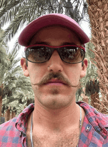 a man with a mustache wearing sunglasses and a hat