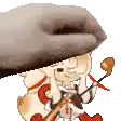 a cartoon character is holding a horn and wearing a hat and gloves .