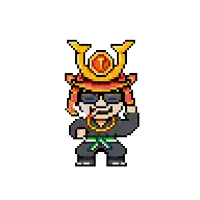 a pixel art of a samurai wearing a helmet and sunglasses