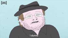 a cartoon of a man wearing glasses and a hat says i dunno