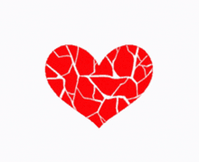 a red heart that is cracked in half