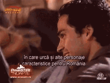 a tv screen shows a man talking in a foreign language and says povestiri noapte