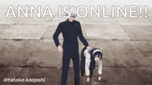 a cartoon of a man and a girl with the words anna is online
