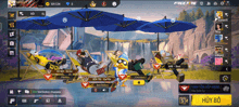 a screenshot of a game called free fire with a bunch of people laying under umbrellas