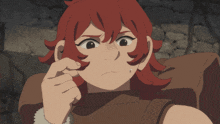 a cartoon character with red hair is looking at something
