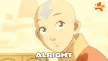 a bald avatar from avatar the last airbender with the word alright above him
