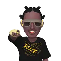 a cartoon character wearing a black shirt that says jcll of