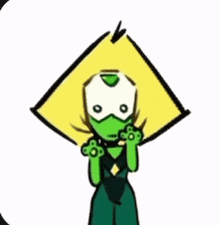 a cartoon drawing of peridot from steven universe standing on a gray background .