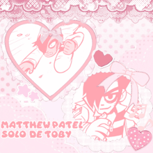 a picture of matthew patel solo de toby with a pink background