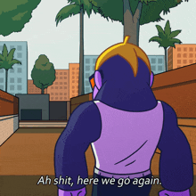 a cartoon of a superhero says ah shit here we go again