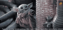 Store Baby Yoda GIF - Store Baby Yoda Acting Like I Can Force Open The Automatic Door GIFs