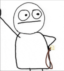 a black and white drawing of a stick figure with a leash around his waist .