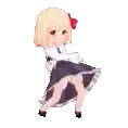 a cartoon girl with blonde hair and a red bow in her hair .