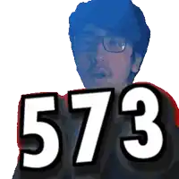 a man with glasses and the number 573