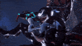 a video game character is being attacked by another character .