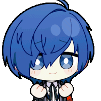 a cartoon drawing of a boy with blue hair and blue eyes