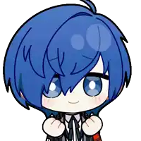 a cartoon drawing of a boy with blue hair and blue eyes