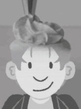 a black and white drawing of a boy with a flower in his hair .