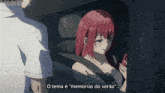 a man stands next to a woman in a car with a caption that says " o tema e " memorias do verao "