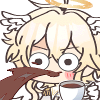 a drawing of an angel with a cup of coffee in her hand
