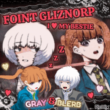 a picture of two anime characters with the words point gliznorp i love my bestie