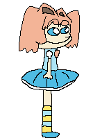 a pixel art drawing of a girl in a blue skirt