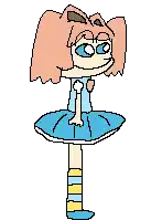 a pixel art drawing of a girl in a blue skirt