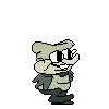 a pixel art of a bear wearing sunglasses and a hat .