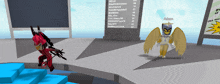 a screenshot of a video game with a devil and an angel