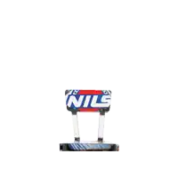 a chair with nils written on the back of it