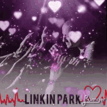 a poster for linkin park with hearts and a heartbeat on it