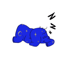 a drawing of an elephant sleeping with the letters n and n visible