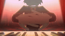 a cartoon of a man playing a piano with his hands on the keyboard