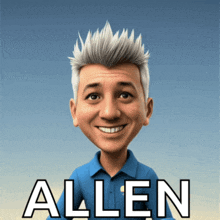 a cartoon drawing of a man with the name allen on the bottom