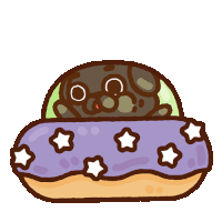 a cartoon drawing of a donut with purple and white stars on it