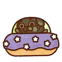 a cartoon drawing of a donut with purple and white stars on it