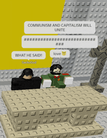 a screenshot of a video game with the words communism and capitalism will unite at the top