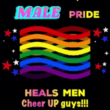 a poster for male pride with a rainbow flag