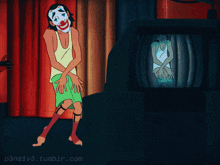 a cartoon of a clown standing in front of a television with the website p3ns1v3.tumblr.com visible