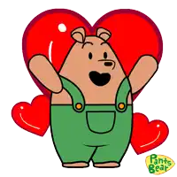a cartoon of a bear holding a red heart with pants bear written on the bottom