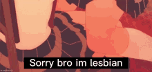 a cartoon of a girl laying down with the words sorry bro im lesbian above her